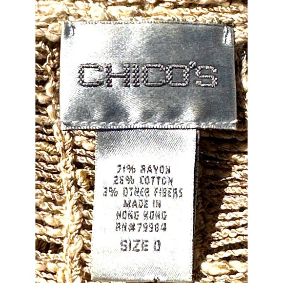 Chicos Open Weave Knit Sweater Boho Loose Fit V Neck Beige Lightweight Pullover - Picture 5 of 8